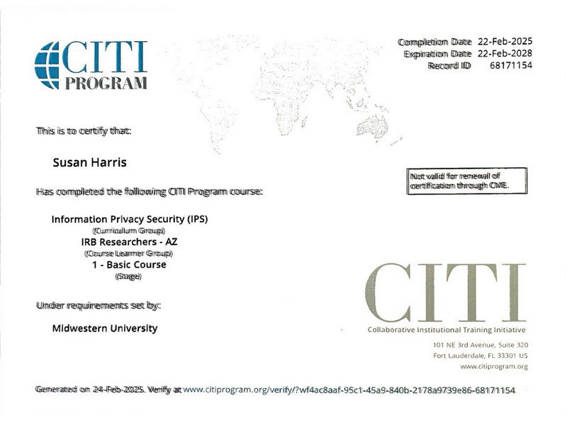 CITI Certification Information Privacy Security (IPS)